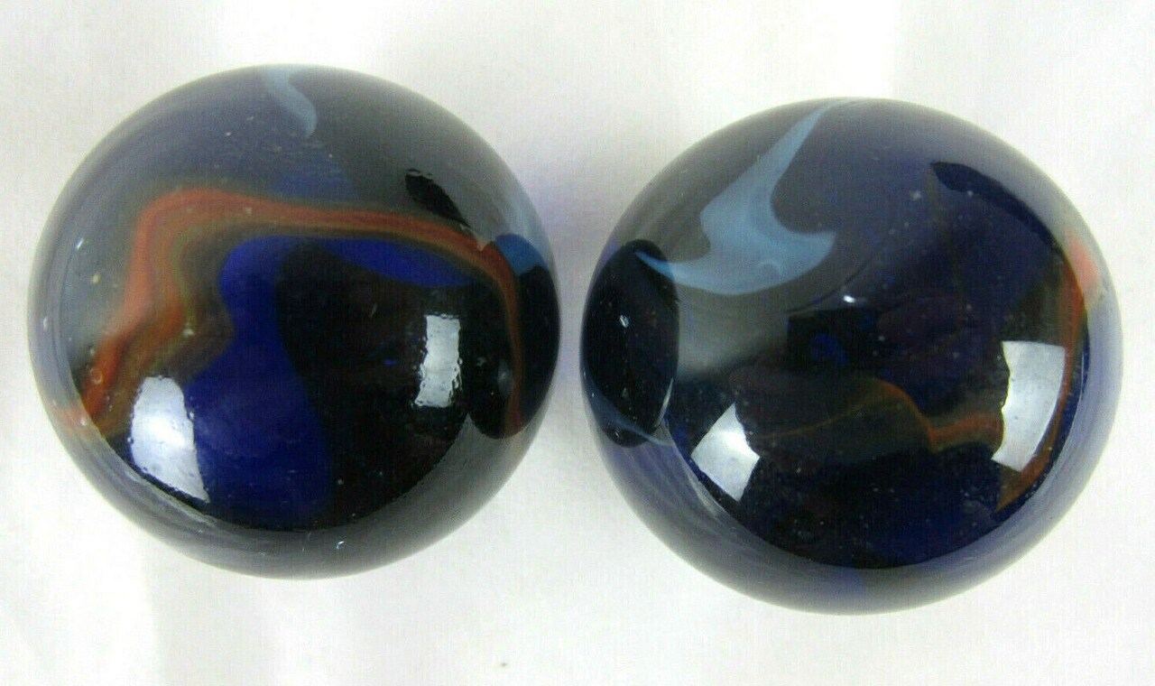 2 mammoth DRAGONFLY 1 5/8" Cobalt Blue Marbles Glass Massive 42mm large